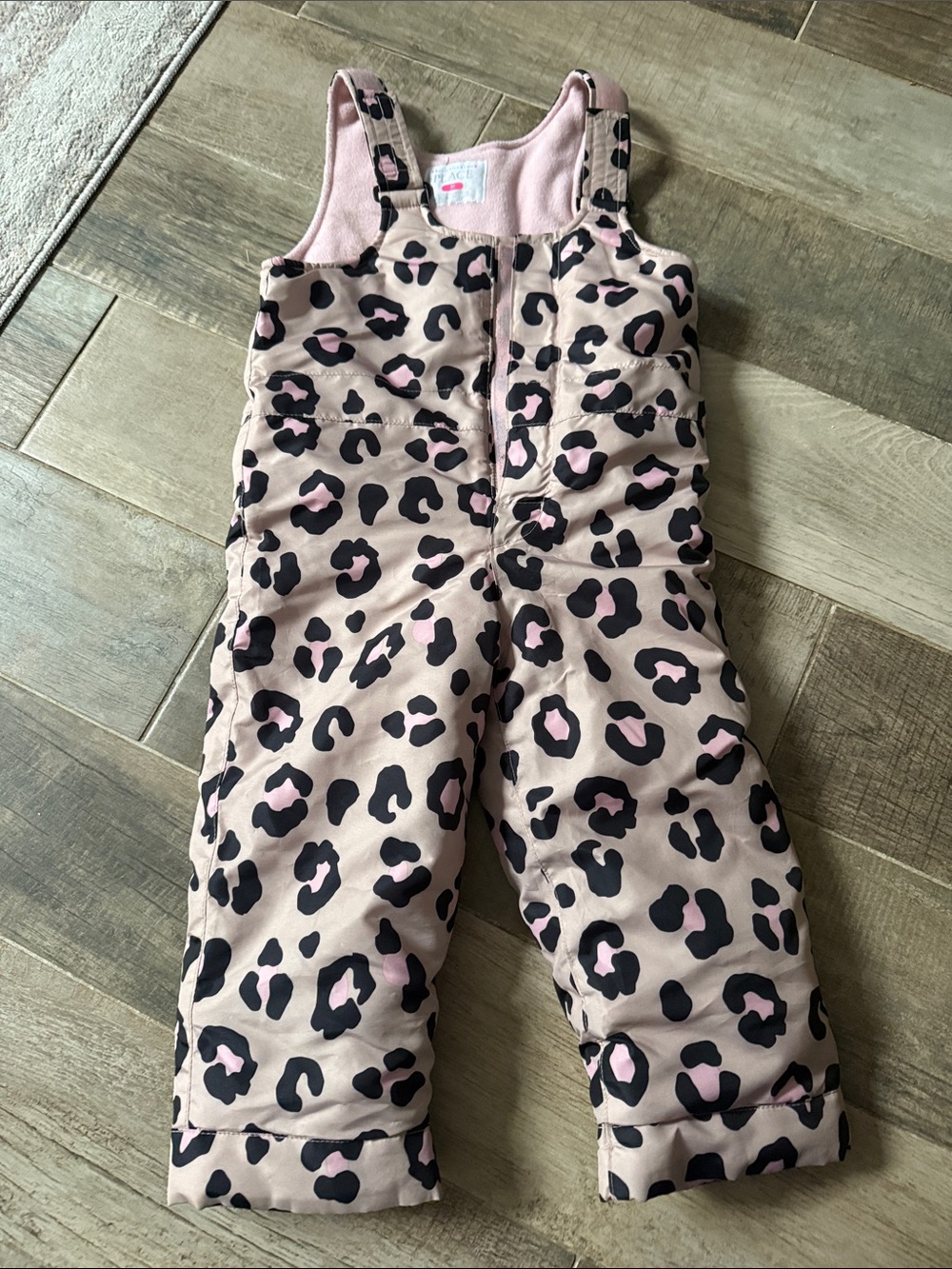 The Children's Place Pink and Black Leopard Print Snow Overalls